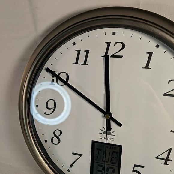 Nexxtech Quartz Analog Clock Digital Date Day Auto Wind Wall Decor Silver 12" - Picture 3 of 13